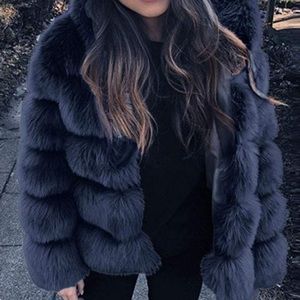 Faux Fur Hooded Coat/Jacket in Blue